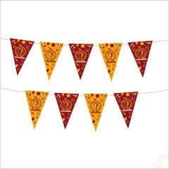 Futbol Temalı Sarı Kırmızı Champion Üçgen Bayrak Flama, 2.4mt