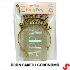 Happy Birthday Taç ve Kuşak Seti - Altın