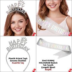 Happy Birthday Taç ve Kuşak Seti - Gümüş