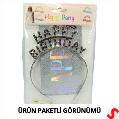 Happy Birthday Taç ve Kuşak Seti - Gümüş