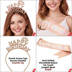 Happy Birthday Taç ve Kuşak Seti - Rose Gold