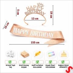 Happy Birthday Taç ve Kuşak Seti - Rose Gold