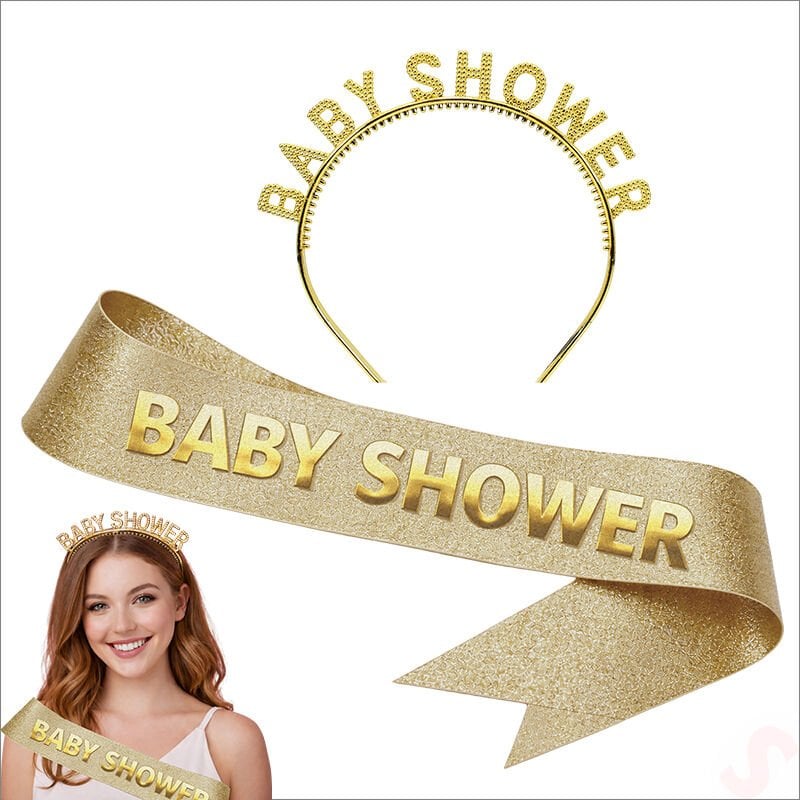 Baby Shower Taç ve Kuşak Seti - Altın