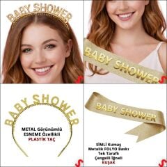 Baby Shower Taç ve Kuşak Seti - Altın