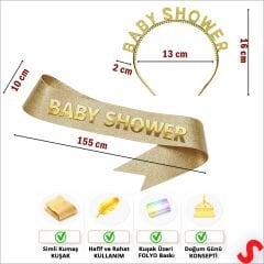 Baby Shower Taç ve Kuşak Seti - Altın