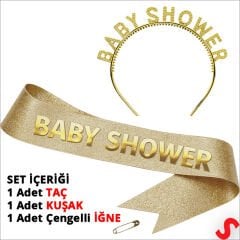 Baby Shower Taç ve Kuşak Seti - Altın