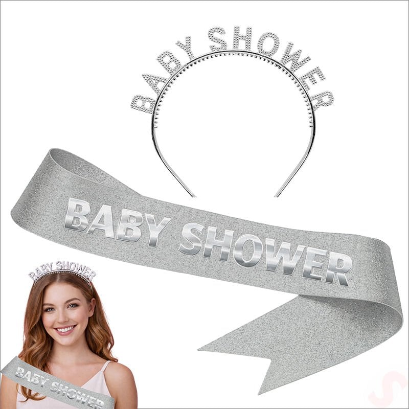 Baby Shower Taç ve Kuşak Seti - Gümüş