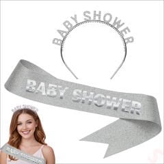 Baby Shower Taç ve Kuşak Seti - Gümüş