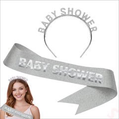 Baby Shower Taç ve Kuşak Seti - Gümüş