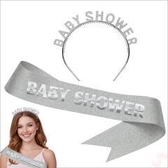 Baby Shower Taç ve Kuşak Seti - Gümüş