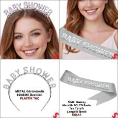 Baby Shower Taç ve Kuşak Seti - Gümüş