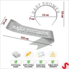 Baby Shower Taç ve Kuşak Seti - Gümüş