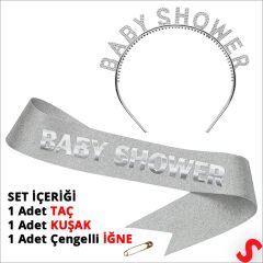 Baby Shower Taç ve Kuşak Seti - Gümüş