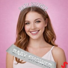 Baby Shower Taç ve Kuşak Seti - Gümüş