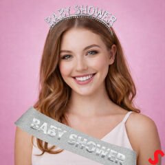 Baby Shower Taç ve Kuşak Seti - Gümüş
