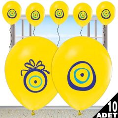 Nazarlı Sarı Balon - 10 Adet
