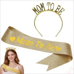 Mom To Be Taç ve Kuşak Seti - Altın