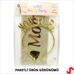 Mom To Be Taç ve Kuşak Seti - Altın