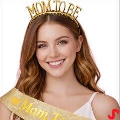 Mom To Be Taç ve Kuşak Seti - Altın