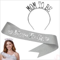 Mom To Be Taç ve Kuşak Seti - Gümüş