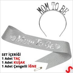 Mom To Be Taç ve Kuşak Seti - Gümüş