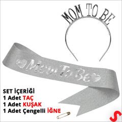 Mom To Be Taç ve Kuşak Seti - Gümüş