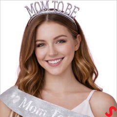 Mom To Be Taç ve Kuşak Seti - Gümüş