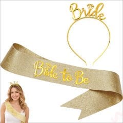 Bride Taç ve Bride To Be Kuşak Seti - Altın