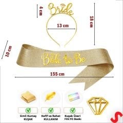 Bride Taç ve Bride To Be Kuşak Seti - Altın