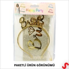 Bride Taç ve Bride To Be Kuşak Seti - Altın