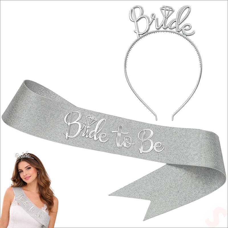 Bride Taç ve Bride To Be Kuşak Seti - Gümüş