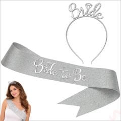 Bride Taç ve Bride To Be Kuşak Seti - Gümüş