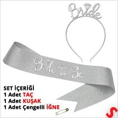 Bride Taç ve Bride To Be Kuşak Seti - Gümüş