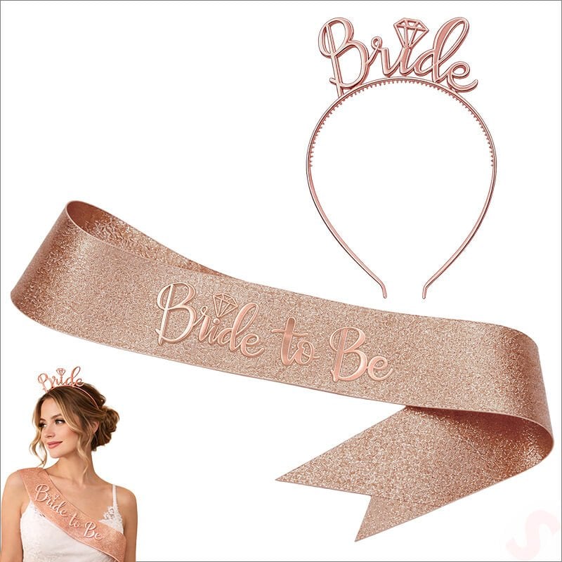 Bride Taç ve Bride To Be Kuşak Seti - Rose Gold