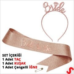 Bride Taç ve Bride To Be Kuşak Seti - Rose Gold