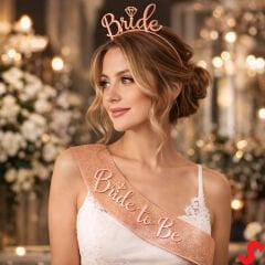 Bride Taç ve Bride To Be Kuşak Seti - Rose Gold