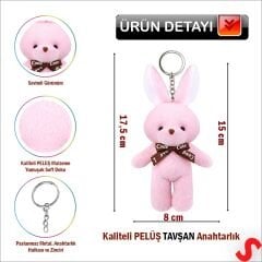 Pelüş Tavşan Anahtarlık, 15 cm x 8 cm - Pembe