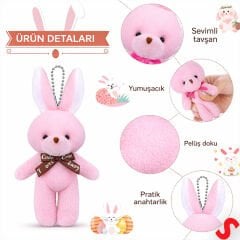 Pelüş Tavşan Anahtarlık, 15 cm x 8 cm - Pembe