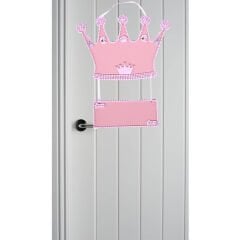 Taçlı İsimlikli Ahşap Kapı Süsü, Pembe