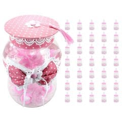Süslü Büyük Kavanoz ve Biberon Seti, 30 Adet, Pembe