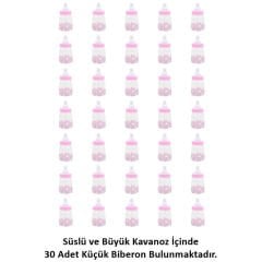 Süslü Büyük Kavanoz ve Biberon Seti, 30 Adet, Pembe
