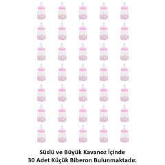 Süslü Büyük Kavanoz ve Biberon Seti, 30 Adet, Pembe