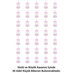 Süslü Büyük Kavanoz ve Biberon Seti, 30 Adet, Pembe