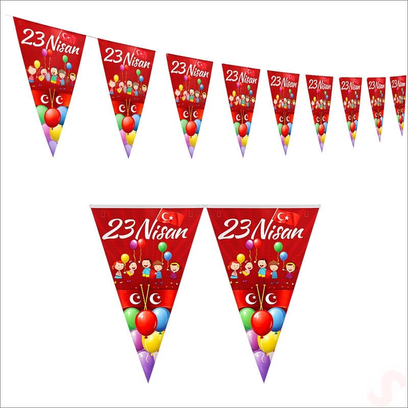 23 Nisan Üçgen Bayrak Flama Seti, 2.2 mt