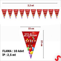 23 Nisan Üçgen Bayrak Flama Seti, 2.2 mt