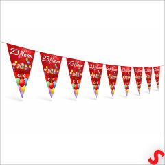 23 Nisan Üçgen Bayrak Flama Seti, 2.2 mt