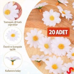 Yapay Papatya Çiçek Kafası 4 cm x 20 Adet - Beyaz