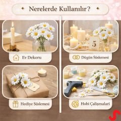 Yapay Papatya Çiçek Kafası 4 cm x 20 Adet - Beyaz