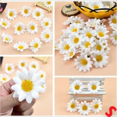Yapay Papatya Çiçek Kafası 4 cm x 20 Adet - Beyaz