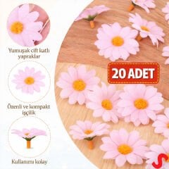 Yapay Papatya Çiçek Kafası 4 cm x 20 Adet - Pembe